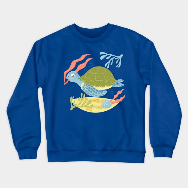 Turtle Hand Drawn Cartoon Crewneck Sweatshirt by Mako Design 